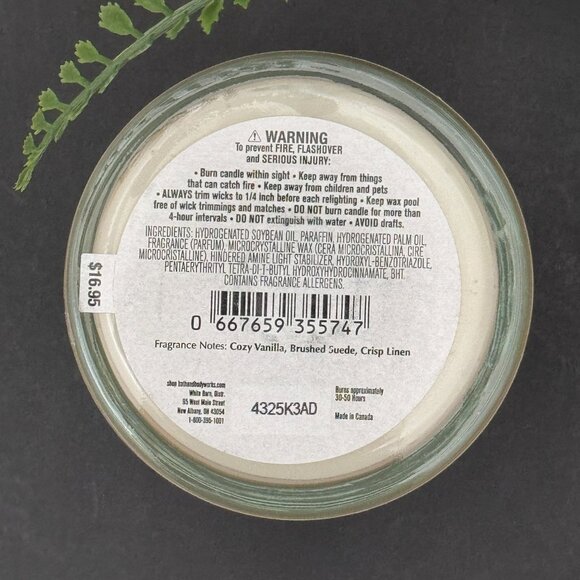 BBW Vanilla Suede White Barn Bath & Body Works Single Wick Candle - Picture 10 of 10